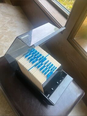 Vintage Never used Rolodex Black Desktop Card File with Blue Alphabetic Tabs